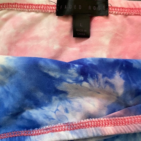 Faded Rose Multicolor Pink Blue Tie-Dye Adjustable Cinch Tube Crop Top Size L - Picture 4 of 4